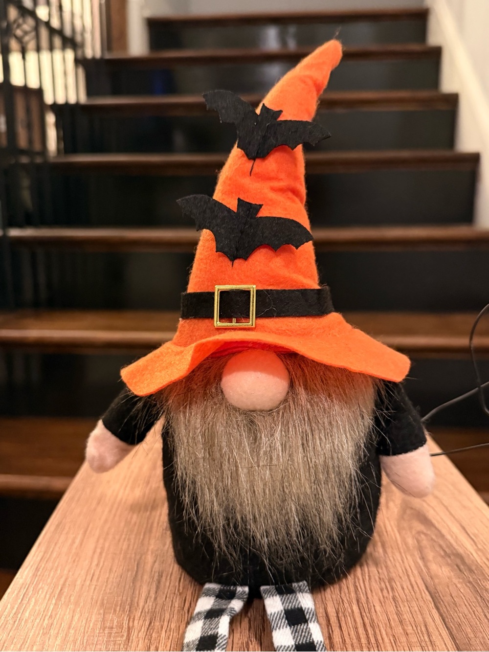 Halloween Gnome Decoration - Orange Witch Hat with Bats